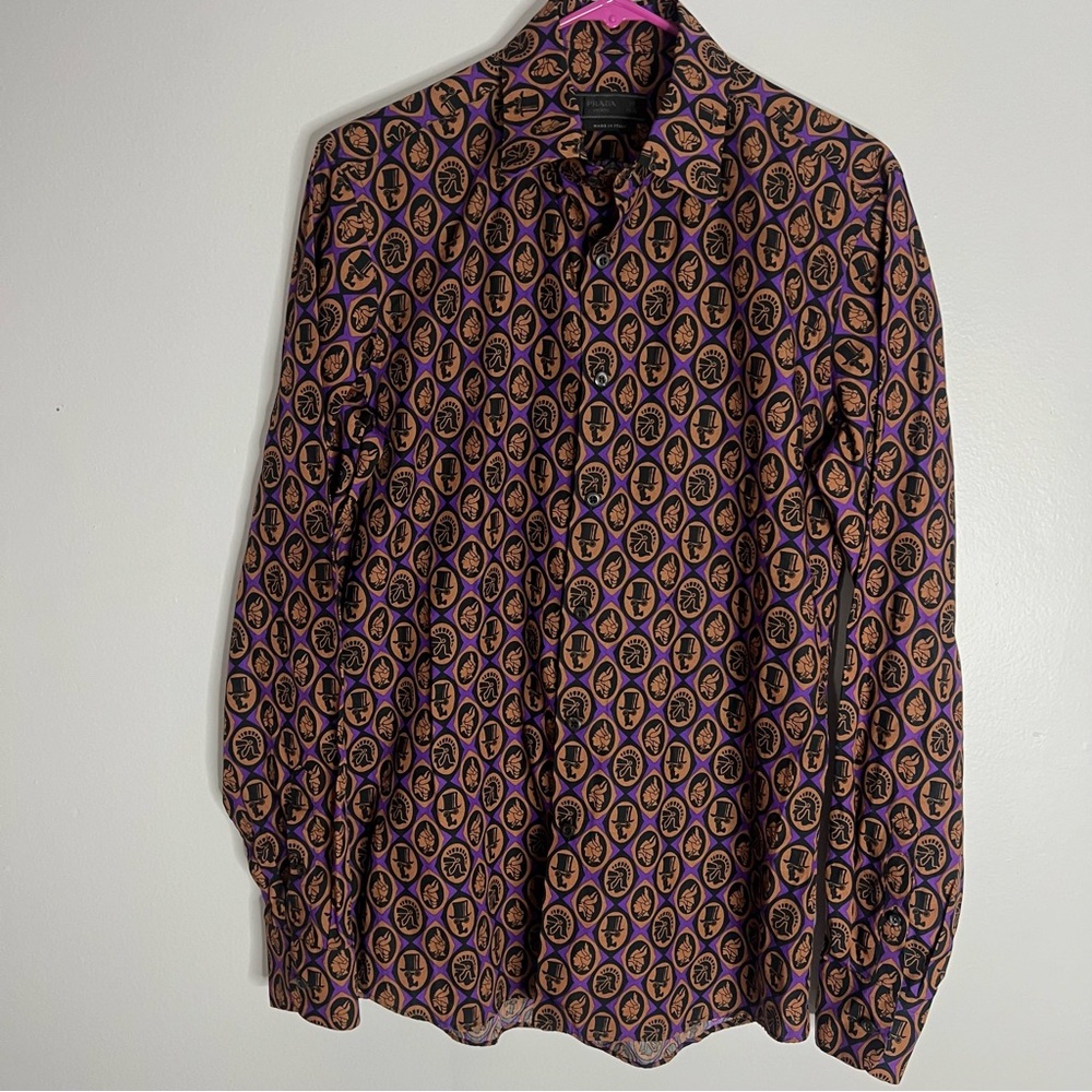 Prada Milano Long Sleeve Button Down Shirt Mens Size 15 1/2 (39) Purple Orange